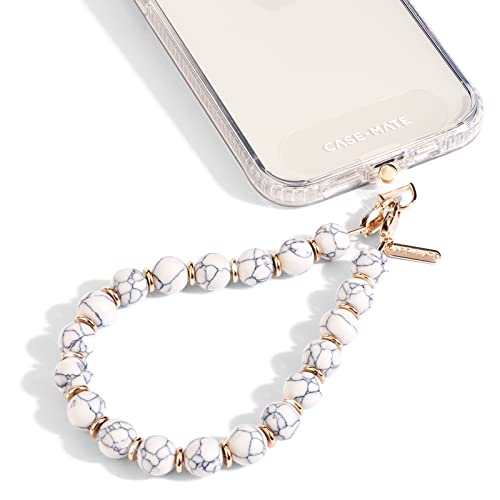 Case-Mate Phone Charm with Beaded Marble - Detachable Phone Lanyard - Hands-Free Wrist Strap - Adjustable Phone Strap Grip for Women - iPhone 14 Pro Max/ 13 Pro Max/ 12 Pro Max/ 11 - White Marble from Case-Mate