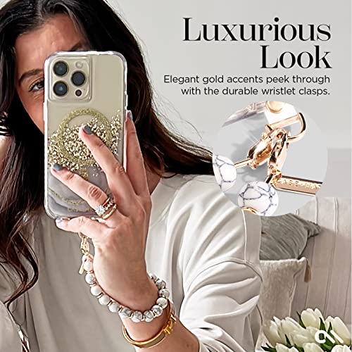 Case-Mate Phone Charm with Beaded Marble - Detachable Phone Lanyard - Hands-Free Wrist Strap - Adjustable Phone Strap Grip for Women - iPhone 14 Pro Max/ 13 Pro Max/ 12 Pro Max/ 11 - White Marble from Case-Mate
