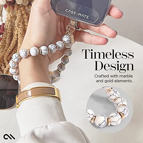 Case-Mate Phone Charm with Beaded Marble - Detachable Phone Lanyard - Hands-Free Wrist Strap - Adjustable Phone Strap Grip for Women - iPhone 14 Pro Max/ 13 Pro Max/ 12 Pro Max/ 11 - White Marble from Case-Mate