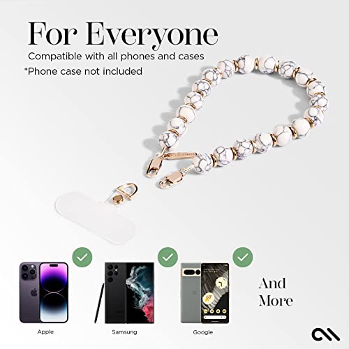 Case-Mate Phone Charm with Beaded Marble - Detachable Phone Lanyard - Hands-Free Wrist Strap - Adjustable Phone Strap Grip for Women - iPhone 14 Pro Max/ 13 Pro Max/ 12 Pro Max/ 11 - White Marble from Case-Mate