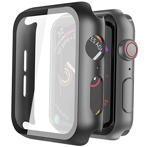 Misxi 2 Pack Hard PC Case with Tempered Glass Screen Protector Compatible with Apple Watch Series 6 SE Series 5 Series 4 44mm, Black by Misxi