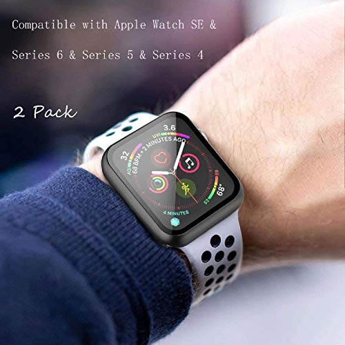 Misxi 2 Pack Hard PC Case with Tempered Glass Screen Protector Compatible with Apple Watch Series 6 SE Series 5 Series 4 44mm, Black by Misxi