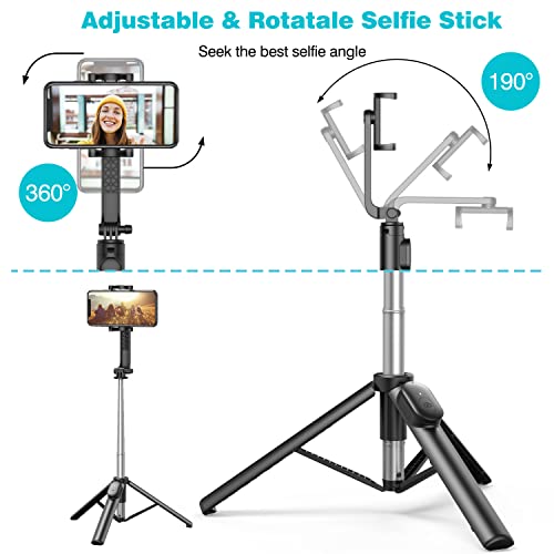 Selfie Stick, Extendable Selfie Stick Tripod with Wireless Remote and Tripod Stand Compact Size Lightweight Selfie Stick for Group Selfies/Live Streaming/Video Recording Compatible with All Cellphones by Erligpowht