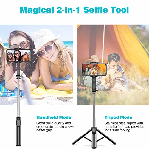 Selfie Stick, Extendable Selfie Stick Tripod with Wireless Remote and Tripod Stand Compact Size Lightweight Selfie Stick for Group Selfies/Live Streaming/Video Recording Compatible with All Cellphones by Erligpowht