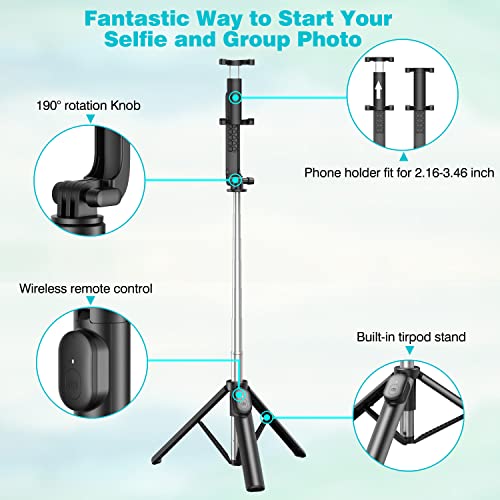 Selfie Stick, Extendable Selfie Stick Tripod with Wireless Remote and Tripod Stand Compact Size Lightweight Selfie Stick for Group Selfies/Live Streaming/Video Recording Compatible with All Cellphones by Erligpowht
