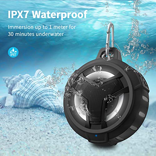 EBODA Bluetooth Shower Speaker, Portable Bluetooth Speakers, IP67 Waterproof Wireless Speaker with LED Light, Floating, 2000mAh, True Wireless Stereo for Kayak, Beach, Gifts for unisex -Black by EBODA
