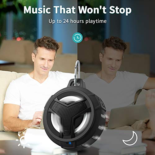 EBODA Bluetooth Shower Speaker, Portable Bluetooth Speakers, IP67 Waterproof Wireless Speaker with LED Light, Floating, 2000mAh, True Wireless Stereo for Kayak, Beach, Gifts for unisex -Black by EBODA