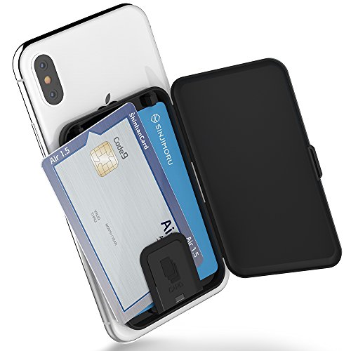 Sinjimoru Phone Card Holder Stick-on Phone Card Case, Phone Wallet Credit Card Holder on Back of Phone with up to 3 Cards and Cash Storage. Card Zip Black by Sinjimoru Co.Ltd