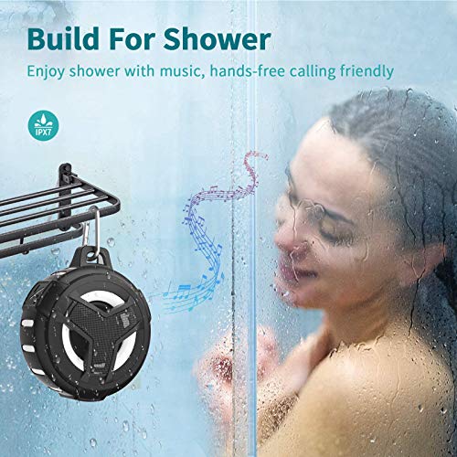 EBODA Bluetooth Shower Speaker, Portable Bluetooth Speakers, IP67 Waterproof Wireless Speaker with LED Light, Floating, 2000mAh, True Wireless Stereo for Kayak, Beach, Gifts for unisex -Black by EBODA