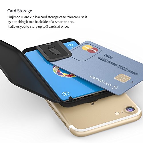 Sinjimoru Phone Card Holder Stick-on Phone Card Case, Phone Wallet Credit Card Holder on Back of Phone with up to 3 Cards and Cash Storage. Card Zip Black by Sinjimoru Co.Ltd