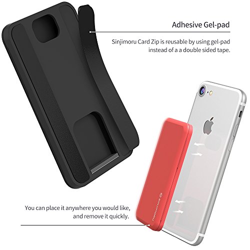 Sinjimoru Phone Card Holder Stick-on Phone Card Case, Phone Wallet Credit Card Holder on Back of Phone with up to 3 Cards and Cash Storage. Card Zip Black by Sinjimoru Co.Ltd