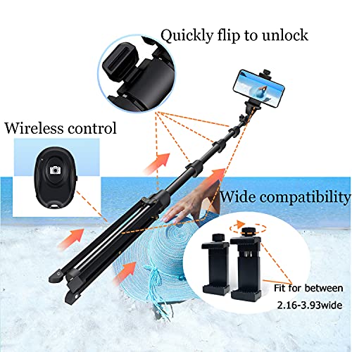 Selfie Stick Tripod, 64 inch Extendable Tripod Stand Phone Tripod Camera Tripod Wireless Remote Shutter Compatible with iPhone 13 12 11 pro Xs Max Xr,Android/Cameras by Alptoy