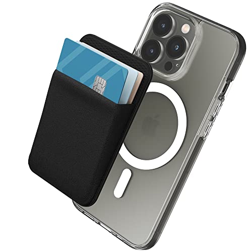Sinjimoru Stretchy Magnetic Phone Wallet, Magnetic Card Holder for Back of Phone as Phone Wallet Stick On for MagSafe Wallet Compatible with iPhone 14 & 13 12 Series. M-Basic Black by Sinjimoru Co. Ltd