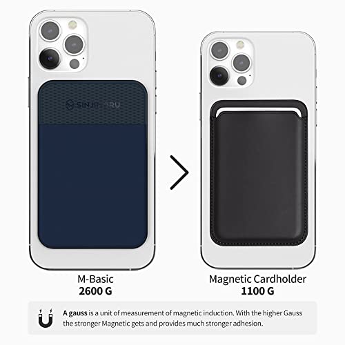 Sinjimoru Stretchy Magnetic Phone Wallet, Magnetic Card Holder for Back of Phone as Phone Wallet Stick On for MagSafe Wallet Compatible with iPhone 14 & 13 12 Series. M-Basic Black by Sinjimoru Co. Ltd