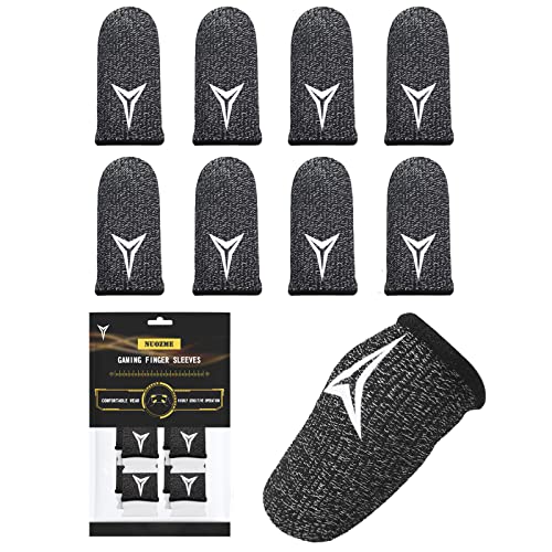 8 Pack Gaming Finger Sleeves for Mobile Gaming, 0.3mm Silver Fiber, Smooth Operation, Anti-Sweat, Extremely Thin, Nuozme Finger Sleeves Fit Mobile Phone Tablet Devices(Black) by Nuozme