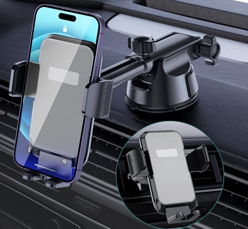 Car Phone Holder Mount, [Military-Grade Suction & Super Sturdy Base] 3 in 1 Universal Phone Mount For Car Dashboard Windshield Air Vent Hands Free Car Phone Mount for iPhone Android All Smartphone by DOLYOFG