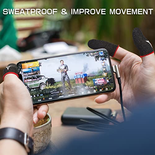 8 Pack Gaming Finger Sleeves for Mobile Gaming, 0.3mm Silver Fiber, Smooth Operation, Anti-Sweat, Extremely Thin, Nuozme Finger Sleeves Fit Mobile Phone Tablet Devices(Black) by Nuozme