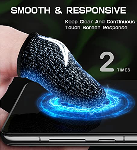8 Pack Gaming Finger Sleeves for Mobile Gaming, 0.3mm Silver Fiber, Smooth Operation, Anti-Sweat, Extremely Thin, Nuozme Finger Sleeves Fit Mobile Phone Tablet Devices(Black) by Nuozme