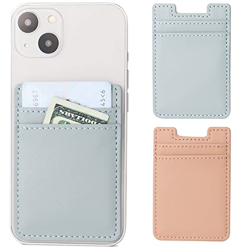 Fulgamo 2Pack Phone Wallet,Leather Phone Card Holder Adhesive Stick On Credit Card Pocket for Back of Phone Case iPhone and Android-Pink,Blue by Fulgamo