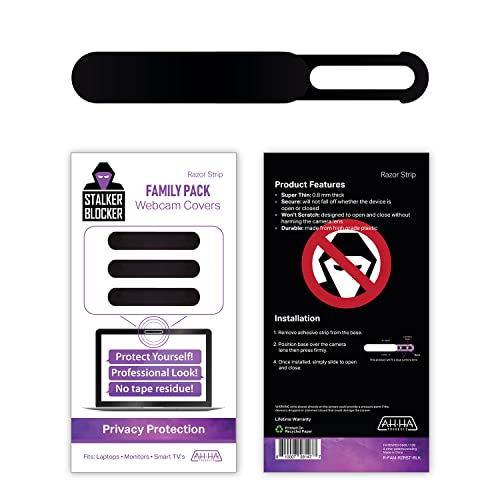 C-Slide Razor Webcam Cover 3 Pack | Ultra-Thin Sliding Camera Blocker | 2.38â x 0.48â by 0.8mm Thin | Camera Blocker for Computers, Tablets, Echos, Chromebook & More | Make Security a Priority | Black by C-SLIDE