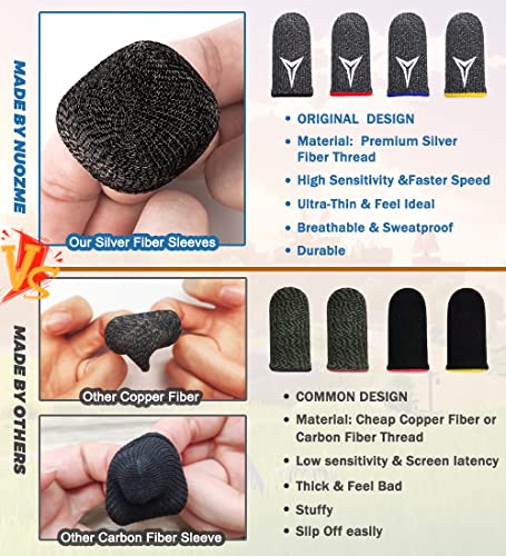 8 Pack Gaming Finger Sleeves for Mobile Gaming, 0.3mm Silver Fiber, Smooth Operation, Anti-Sweat, Extremely Thin, Nuozme Finger Sleeves Fit Mobile Phone Tablet Devices(Black) by Nuozme