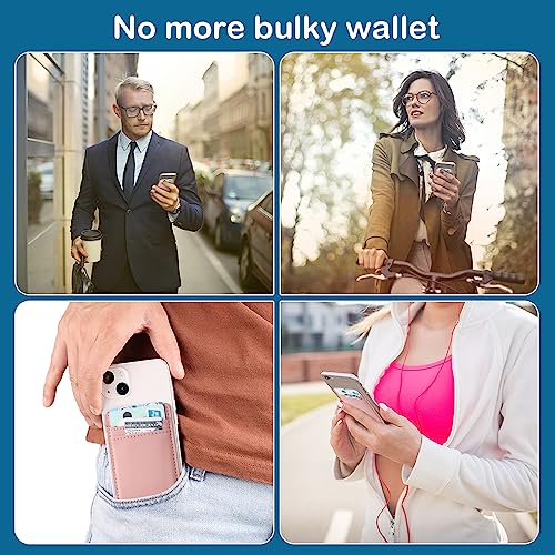 Fulgamo 2Pack Phone Wallet,Leather Phone Card Holder Adhesive Stick On Credit Card Pocket for Back of Phone Case iPhone and Android-Pink,Blue by Fulgamo