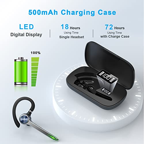HEIBAS Bluetooth Headset, Wireless Bluetooth Earpiece with 500mAh Charging Case 72 Hours Talking Time Built-in Microphone for iOS Android Cell Phone, V5.1 Hand-Free Headphones for Trucker, Office by Origin qilin