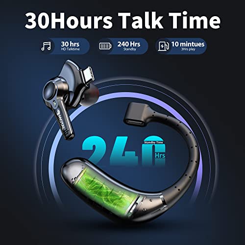 emotal Dual-Mic AI Noise Cancelling Bluetooth Headset for Cell Phones, 10 Days Standby 30Hrs HD Talktime Bluetooth Earpiece IPX6 Waterproof Ultralight for Driving/Truckers/Business,Black by emotal