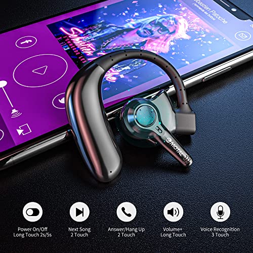 emotal Dual-Mic AI Noise Cancelling Bluetooth Headset for Cell Phones, 10 Days Standby 30Hrs HD Talktime Bluetooth Earpiece IPX6 Waterproof Ultralight for Driving/Truckers/Business,Black by emotal