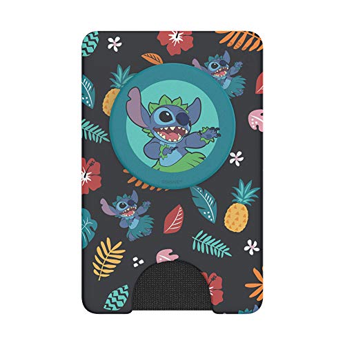 PopSockets Phone Wallet with Expanding Grip, Phone Card Holder, Wireless Charging Compatible, Lilo & Stitch - Stitch Aloha Pattern by PopSockets
