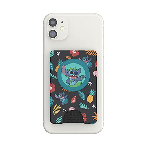 PopSockets Phone Wallet with Expanding Grip, Phone Card Holder, Wireless Charging Compatible, Lilo & Stitch - Stitch Aloha Pattern by PopSockets