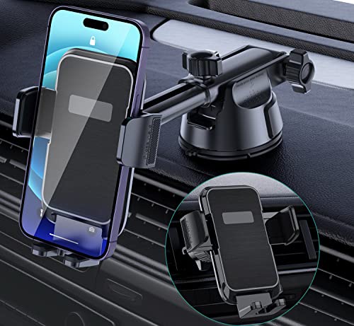 Car Phone Holder Mount, [Military-Grade Suction & Super Sturdy Base] 3 in 1 Universal Phone Mount For Car Dashboard Windshield Air Vent Hands Free Car Phone Mount for iPhone Android All Smartphone by DOLYOFG