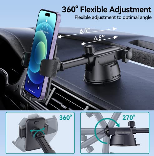 Car Phone Holder Mount, [Military-Grade Suction & Super Sturdy Base] 3 in 1 Universal Phone Mount For Car Dashboard Windshield Air Vent Hands Free Car Phone Mount for iPhone Android All Smartphone by DOLYOFG