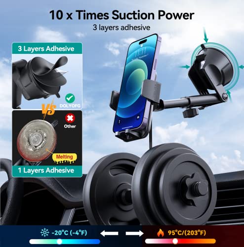 Car Phone Holder Mount, [Military-Grade Suction & Super Sturdy Base] 3 in 1 Universal Phone Mount For Car Dashboard Windshield Air Vent Hands Free Car Phone Mount for iPhone Android All Smartphone by DOLYOFG