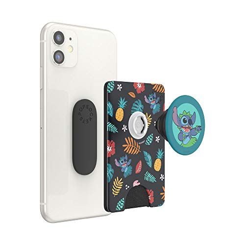 PopSockets Phone Wallet with Expanding Grip, Phone Card Holder, Wireless Charging Compatible, Lilo & Stitch - Stitch Aloha Pattern by PopSockets
