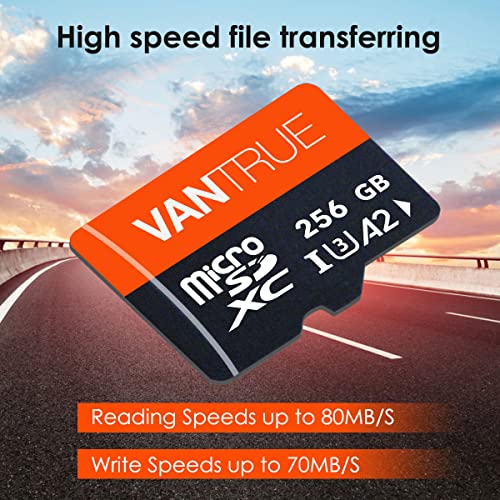 Vantrue 256GB microSDXC UHS-I U3 4K UHD Video High Speed Transfer Monitoring SD Card with Adapter for Dash Cams, Body Cams, Action Camera, Surveillance & Security Cams from VANTRUE