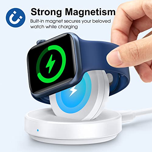 ZAPOGO Portable Magnetic Charging Dock for Apple Watch, Wireless Fast Watch Charger Stand with Charging Cable, Support Nightstand Mode, Compatible with Apple Watch Series 8 7 SE 6 5 4 3 2-White by ZAPOGO