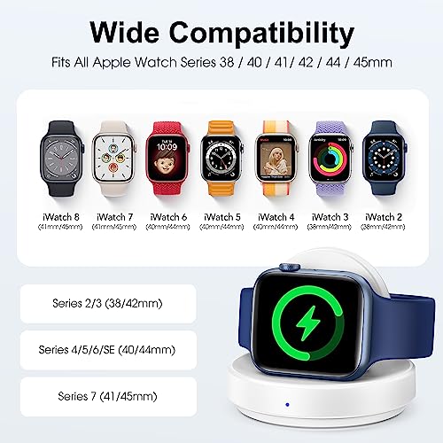 ZAPOGO Portable Magnetic Charging Dock for Apple Watch, Wireless Fast Watch Charger Stand with Charging Cable, Support Nightstand Mode, Compatible with Apple Watch Series 8 7 SE 6 5 4 3 2-White by ZAPOGO