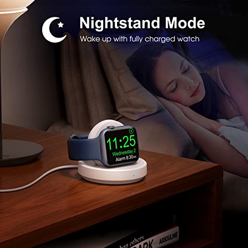 ZAPOGO Portable Magnetic Charging Dock for Apple Watch, Wireless Fast Watch Charger Stand with Charging Cable, Support Nightstand Mode, Compatible with Apple Watch Series 8 7 SE 6 5 4 3 2-White by ZAPOGO