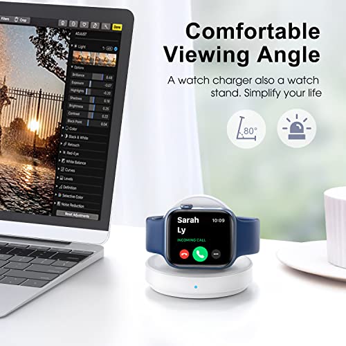 ZAPOGO Portable Magnetic Charging Dock for Apple Watch, Wireless Fast Watch Charger Stand with Charging Cable, Support Nightstand Mode, Compatible with Apple Watch Series 8 7 SE 6 5 4 3 2-White by ZAPOGO