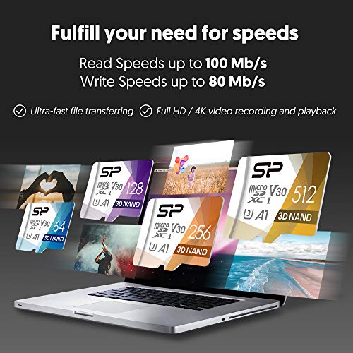 Silicon Power 512GB Micro SD Card U3 SDXC microsdxc High Speed MicroSD Memory Card with Adapter for Nintendo-Switch, DJI Pocket 2 and Drone from SP Silicon Power