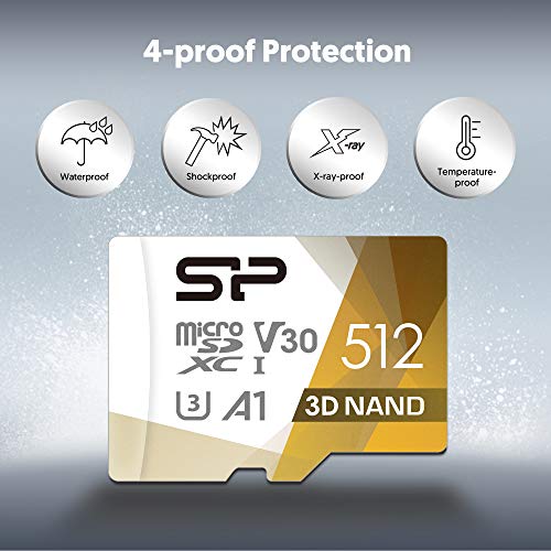 Silicon Power 512GB Micro SD Card U3 SDXC microsdxc High Speed MicroSD Memory Card with Adapter for Nintendo-Switch, DJI Pocket 2 and Drone from SP Silicon Power
