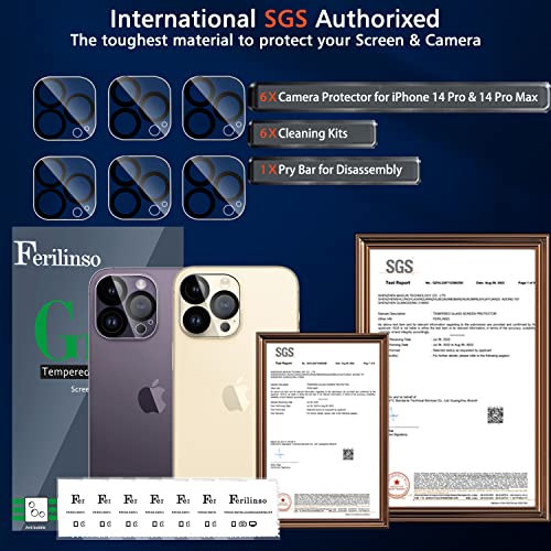 Ferilinso [6 Pack] Camera Lens Protector for iPhone 14 Pro iPhone 14 Pro Max Accessories Camera Cover 9H Glass Unbreakable Protection Case Friendly No Distortion or Difference in Ppcture quality by Ferilinso
