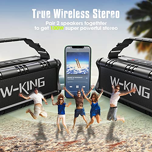 W-KING Bluetooth Speaker, 50W IPX6 Waterproof Loud Speakers Bluetooth Wireless, Large Outdoor Portable Bluetooth Speakers with Subwoofer for Deep Bass/Bluetooth 5.0/Power Bank/40H Play/TF/AUX/NFC/EQ by SHENZHEN WEIKING TECHNOLOGY CO.,LTD