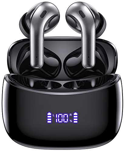 Wireless Earbuds Bluetooth Headphones 60H Playtime Ear Buds with LED Power Display Charging Case Earphones in-Ear Earbud with Microphone for Android Cell Phone Gaming Computer Laptop Sport Black from ZINGBIRD