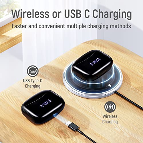 Wireless Earbuds Bluetooth Headphones 60H Playtime Ear Buds with LED Power Display Charging Case Earphones in-Ear Earbud with Microphone for Android Cell Phone Gaming Computer Laptop Sport Black from ZINGBIRD