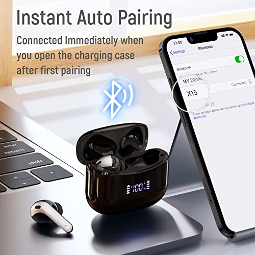 Wireless Earbuds Bluetooth Headphones 60H Playtime Ear Buds with LED Power Display Charging Case Earphones in-Ear Earbud with Microphone for Android Cell Phone Gaming Computer Laptop Sport Black from ZINGBIRD