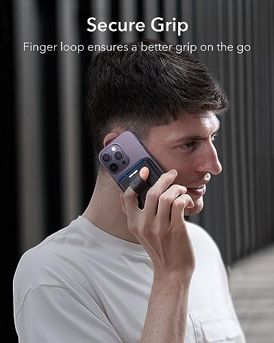 ESR MagSafe Wallet (HaloLock), iPhone Wallet with Secure-Grip Finger Loop, Magnetic Wallet for iPhone 14/13/12 Series, Not for 13/12 Mini, 3-Card Holder, Vegan Leather, MagSafe Accessories, Black by Electronic Silk Road Corp