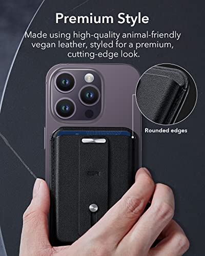ESR MagSafe Wallet (HaloLock), iPhone Wallet with Secure-Grip Finger Loop, Magnetic Wallet for iPhone 14/13/12 Series, Not for 13/12 Mini, 3-Card Holder, Vegan Leather, MagSafe Accessories, Black by Electronic Silk Road Corp