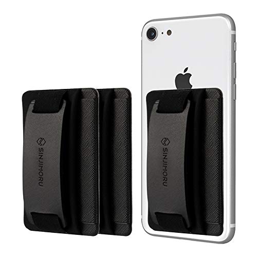 Sinjimoru Phone Grip Card Holder with Phone Stand, Secure Stick on Wallet for iPhone with Pop Out Stand for Table. Sinji Pouch B-Grip Black [3 Pack] from Sinjimoru Co.Ltd